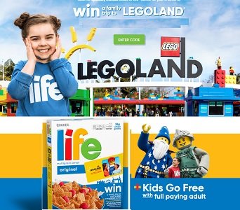 Quaker Oats Life Cereal Legoland Trip Giveaway enter game codes at www.winatripwithlife.com to play