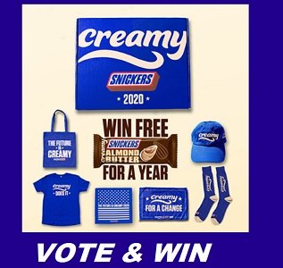 Snickers Sweepstakes  Vote at www.Snickers2020.com.vote to win instant prizes