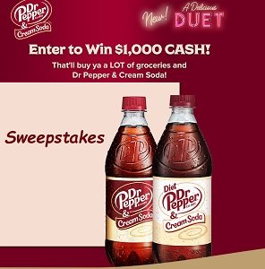 Dr. Pepper Sweepstakes: Win $1000 Cash (Drpeppercreamsodasweeps.com)