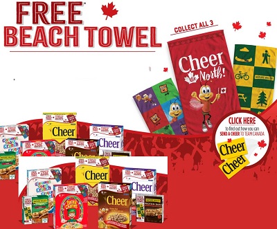 General Mills Canada.Order your free beach towels with Cheerios cereal and snack pin codes  at www.generalmillsfreetowel.ca. 