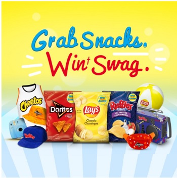 2021 Pepsico GRAB SNACKS. WIN SWAG CONTEST , grabsnackswinswag.ca.  - Buy a bag of Doritos, Ruffles, Cheetos & enter GRAB SNACKS. WIN SWAG CONTEST codes to win instant prizes like shirts, cameras, speakers and much more, details below