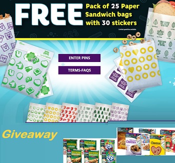 General Mills Free Paper Bags ca: Enter Pins for Lunchkin Sandwich Bags