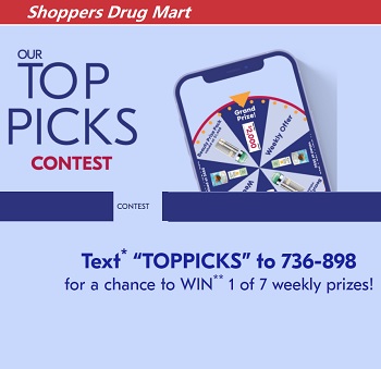 Shoppers Drug Mart Top Picks Contest 2021 Text To Win Giveaway,