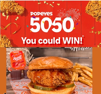 Popeyes Canada Contests 2022 Popeyes 50/50 Giveaway at www.popeyes5050.ca