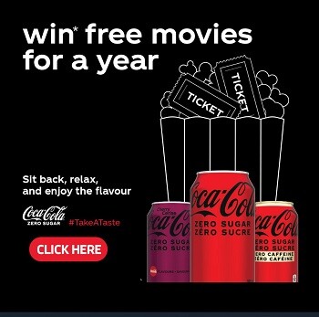 COKE ZERO SUGAR Contests for Canada 2023 Play Coke Zero Sugar Movie Time Spin To Win - Cineplex & Landmark Cinemas