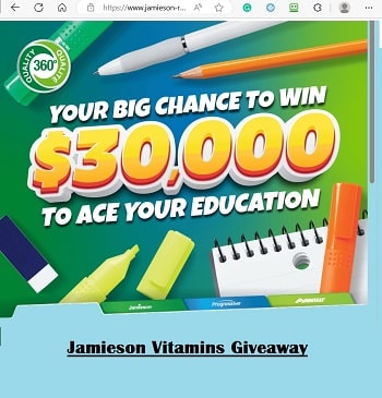 Jamieson Vitamins Contest 2023 Win $30,000 to Ace Your Education at www.jamiesonvitamins.com/school