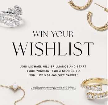 Michael Hill Canada Contest 2023 Wishlist Jewellery Giveaway, www.michaelhill.ca/win