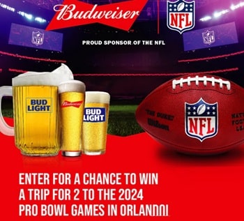 Shopbeergear Ca Budweiser Contest: Win a trip to the 2024 Pro Bowl in Orlando, Enter Pin Codes